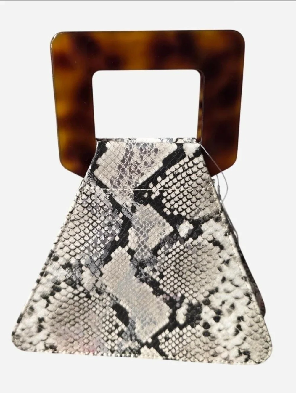 Urban Expressions Delilah white& Black Python-Print Triangle Top Handle Clutch